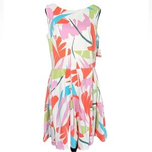 Taylor Fit Flare Sleeveless Dress 12 Ivory Coral Floral A-Line Pockets Knee New